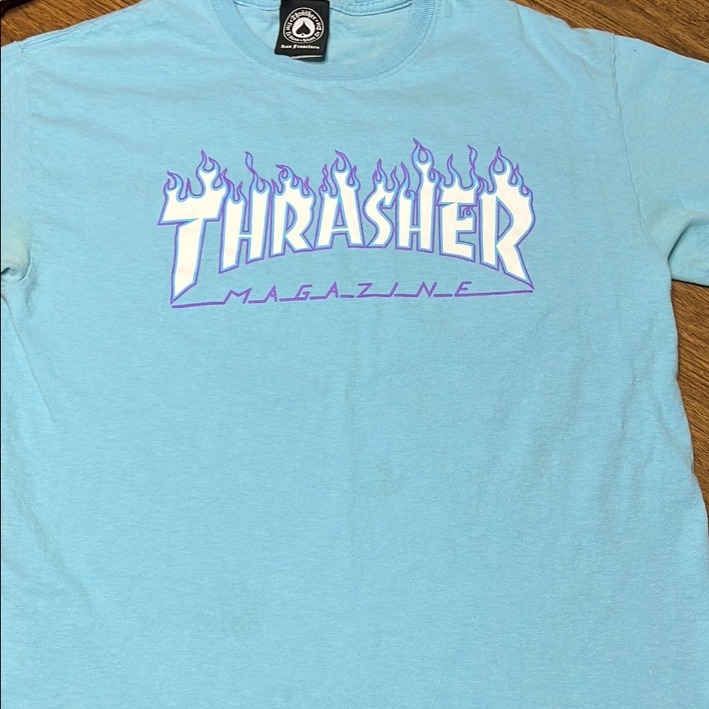 Thrasher Light Blue Flame Logo Tee